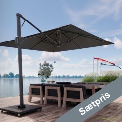 Hngeparasol Beaufort Premium 3,2 x 3,2 m med parasolfod og overtrk