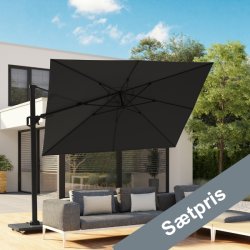 Challenger T2 3,0 x 3,0 m - Jet Black med parasolfod og overtrk